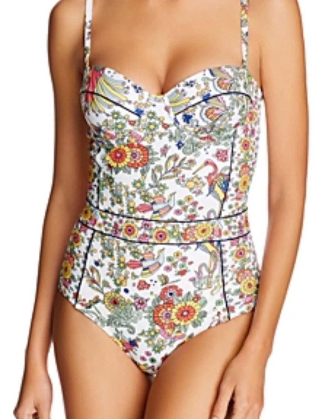 Tory Burch White One-Piece Swimsuit with Multicolor Floral Print